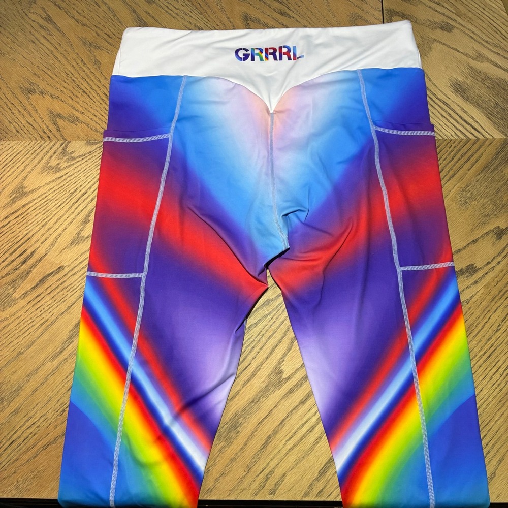 GRRRL Rainbow Gradient Athletic Leggings with Pockets Womens Size XL SAM